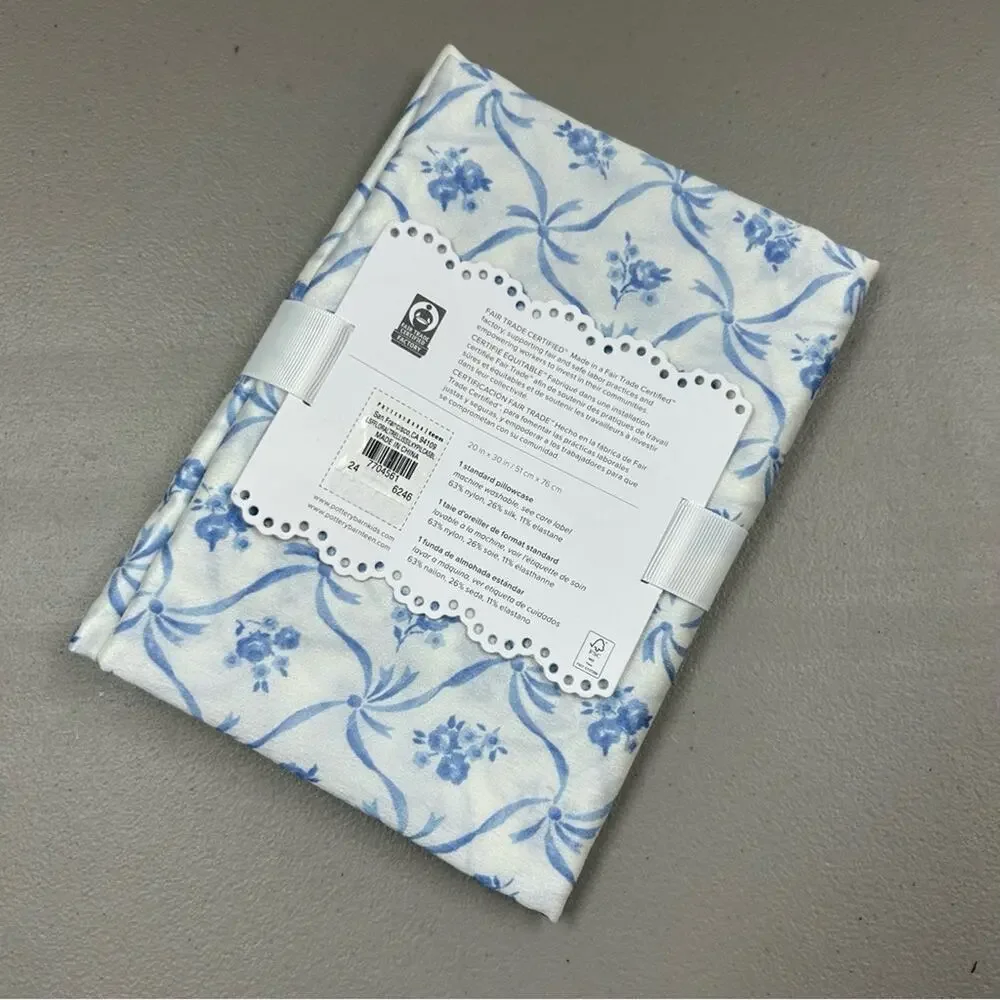 LoveShackFancy x Pottery Barn Blue Floral Trellis Silky Pillowcase Pillow Cover